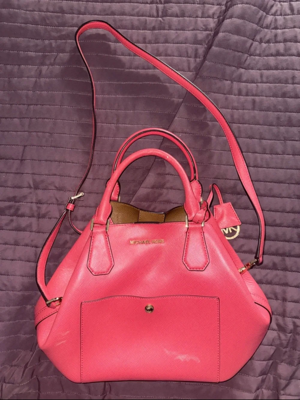 Michael Kors Hot Pink Saffiano Leather Shoulder Satchel